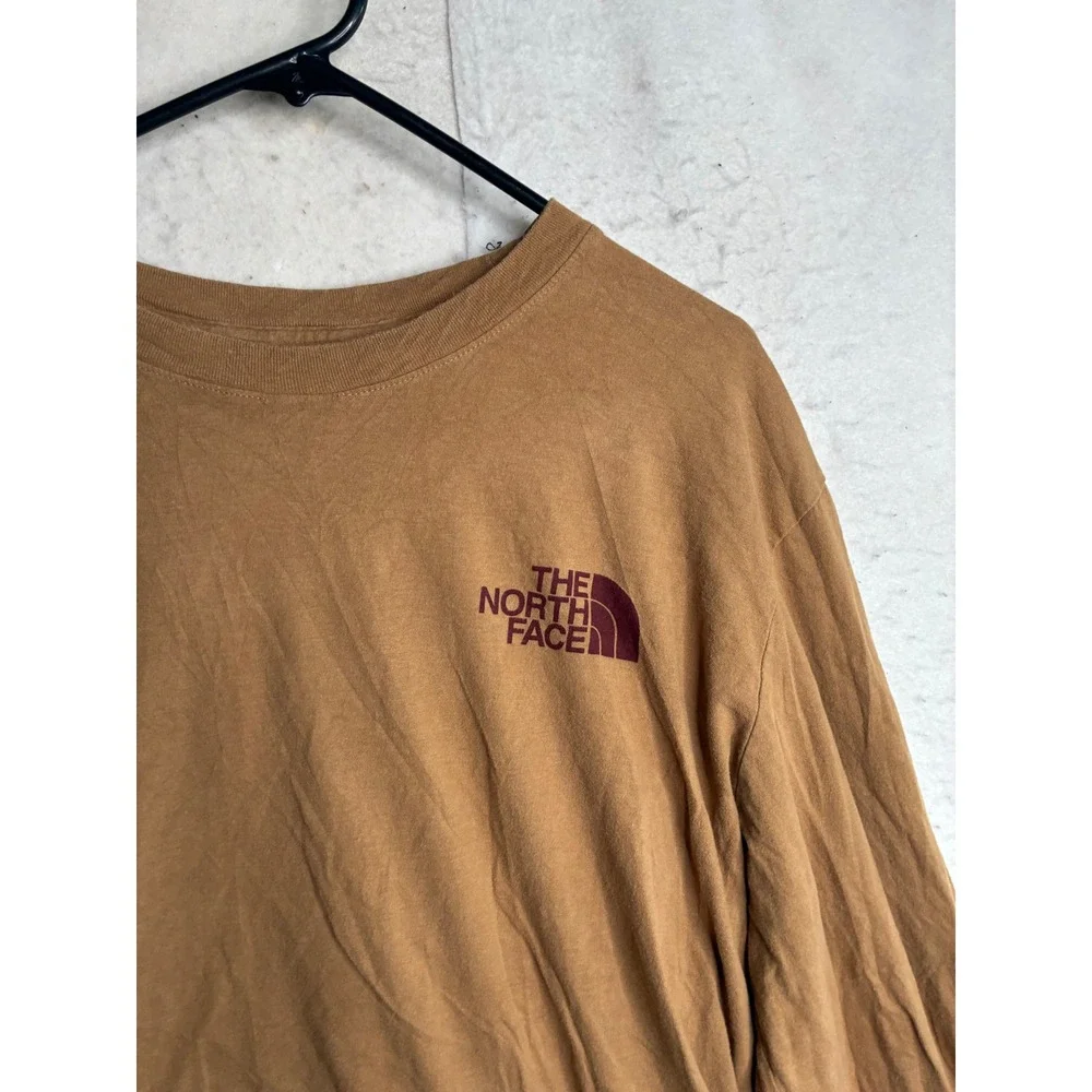 The North Face Mens XL Tan Brown Long Sleeve Graphic Logo T-Shirt Cotton Tee